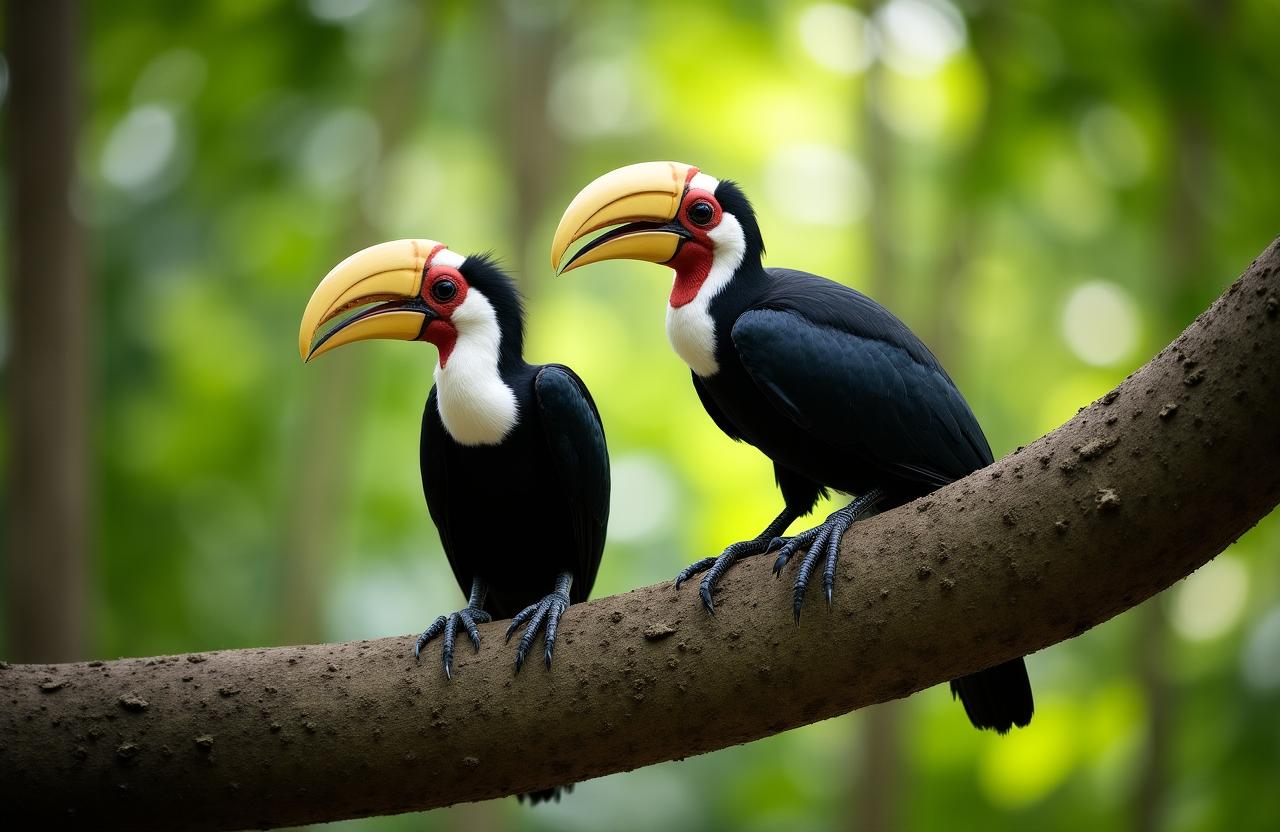 Oriental Pied Hornbill perched on a tropical branch